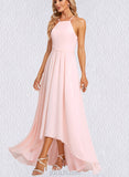 Kinsley A-line Halter Asymmetrical Chiffon Bridesmaid Dress With Ruffle UKP0019580