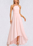 Kinsley A-line Halter Asymmetrical Chiffon Bridesmaid Dress With Ruffle UKP0019580