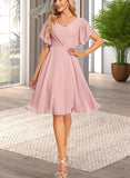 Kiley A-line V-Neck Tea-Length Chiffon Bridesmaid Dress UKP0019581