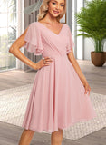 Kiley A-line V-Neck Tea-Length Chiffon Bridesmaid Dress UKP0019581