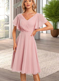 Kiley A-line V-Neck Tea-Length Chiffon Bridesmaid Dress UKP0019581