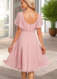 Kiley A-line V-Neck Tea-Length Chiffon Bridesmaid Dress UKP0019581