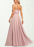 Norah A-line Halter Floor-Length Chiffon Bridesmaid Dress With Ruffle UKP0019583