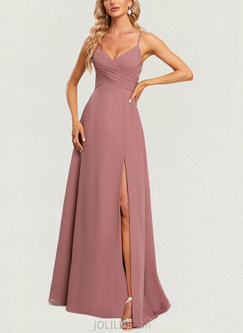 Tess A-line V-Neck Floor-Length Chiffon Bridesmaid Dress UKP0019585