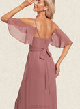 Gabrielle A-line V-Neck Floor-Length Chiffon Bridesmaid Dress With Ruffle UKP0019586