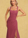 Kiersten A-line Square Floor-Length Chiffon Bridesmaid Dress With Ruffle UKP0019588