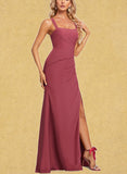 Kiersten A-line Square Floor-Length Chiffon Bridesmaid Dress With Ruffle UKP0019588