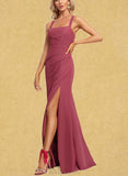 Kiersten A-line Square Floor-Length Chiffon Bridesmaid Dress With Ruffle UKP0019588