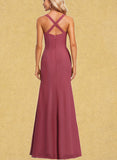 Kiersten A-line Square Floor-Length Chiffon Bridesmaid Dress With Ruffle UKP0019588