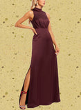 Lyla A-line High Neck Floor-Length Silky Satin Bridesmaid Dress UKP0019591