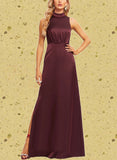 Lyla A-line High Neck Floor-Length Silky Satin Bridesmaid Dress UKP0019591