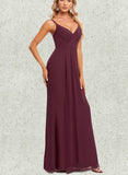 Alma A-line V-Neck Floor-Length Chiffon Bridesmaid Dress With Ruffle UKP0019592