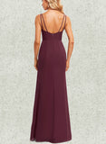 Alma A-line V-Neck Floor-Length Chiffon Bridesmaid Dress With Ruffle UKP0019592