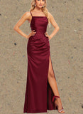 Amaris Trumpet/Mermaid Square Floor-Length Silky Satin Bridesmaid Dress With Ruffle UKP0019593