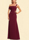 Danna Sheath/Column Asymmetrical One Shoulder Floor-Length Stretch Crepe Bridesmaid Dress UKP0019594