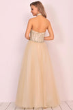 A-Line Halter Prom Dress Floor-Length Tulle With Beads&Rhinestones