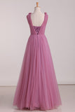 V Neck Ruched Bodice Beaded Waistline Bridesmaid Dresses Tulle A Line