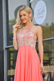 A Line Spaghetti Straps With Beading Prom Dresses Chiffon Open Back