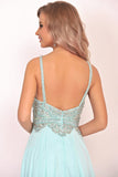 A Line Chiffon Spaghetti Straps Prom Dresses With Beading Floor Length