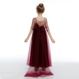 Cute Burgundy A-Line Tulle Flower Girl Dresses With Sequins