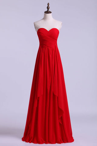 Simple Prom Dresses Sweetheart A Line Floor Length Chiffon With Ruffles