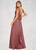 Molly A-Line Ruched Stretch Chiffon Floor-Length Dress SJSP0019774