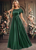 Mareli A-line Scoop Floor-Length Stretch Satin Bridesmaid Dress With Ruffle JLP0025770