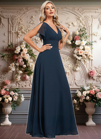 Kenley A-line V-Neck Floor-Length Chiffon Bridesmaid Dress JLP0025806