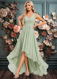 Lorena A-line V-Neck Asymmetrical Chiffon Bridesmaid Dress JLP0025809