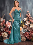 Nydia Trumpet/Mermaid V-Neck Sweep Train Stretch Satin Prom Dresses JLP0025855