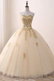 Ivory Ball Gown Sweetheart Strapless Sleeveless Appliques Beading Prom Dresses