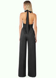 Lois Pleated Stretch Satin Jumpsuit with Pockets black Dress SJSP0019719