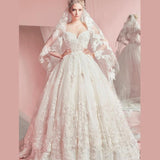 Sweetheart Ball Gown Sleeveless White Tulle Appliques Sweep Train Wedding Dresses JS316