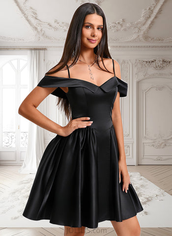 Tamara A-line Off the Shoulder Short Satin Homecoming Dress JLP0025704