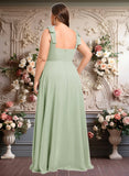 Yasmine A-line Square Floor-Length Chiffon Prom Dresses With Bow JLP0025876