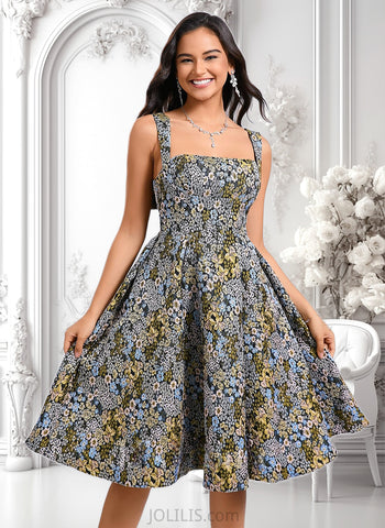 Katie A-line Square Knee-Length Jacquard Homecoming Dress With Bow JLP0025687