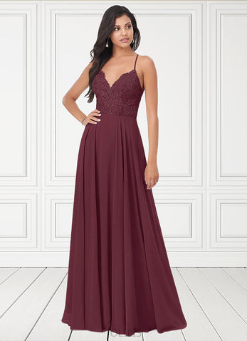 Eliana A-Line Lace Chiffon Floor-Length Dress SJSP0019641