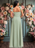 Deja A-line Cowl Floor-Length Chiffon Bridesmaid Dress With Bow JLP0025738