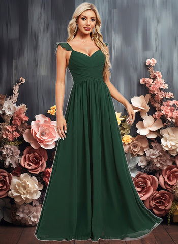 Karla A-line V-Neck Floor-Length Chiffon Bridesmaid Dress With Ruffle JLP0025811