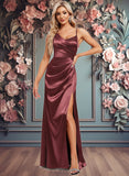 Amari A-line Asymmetrical Floor-Length Stretch Satin Bridesmaid Dress JLP0025828