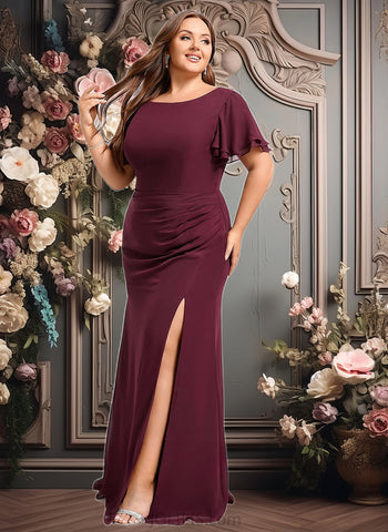 Melanie A-line Boat Neck Floor-Length Chiffon Bridesmaid Dress With Ruffle JLP0025827