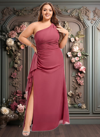 Kaylynn A-line One Shoulder Floor-Length Chiffon Bridesmaid Dress With Ruffle JLP0025824