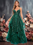 Rachel Ball-Gown/Princess V-Neck Floor-Length Lace Floral Prom Dresses With Sequins JLP0025838