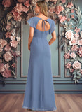 Neveah A-line V-Neck Floor-Length Chiffon Bridesmaid Dress With Ruffle JLP0025729