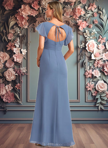 Neveah A-line V-Neck Floor-Length Chiffon Bridesmaid Dress With Ruffle JLP0025729