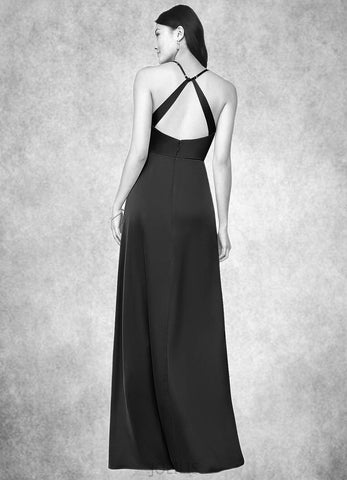 Karli Sheath Pleated Stretch Satin Floor-Length Dress SJSP0019639