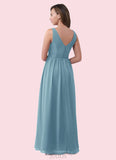 Kendall A-Line Pleated Chiffon Floor-Length Junior Bridesmaid Dress SJSP0019971