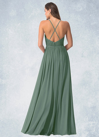 Faith A-Line Pleated Chiffon Floor-Length Dress SJSP0019728