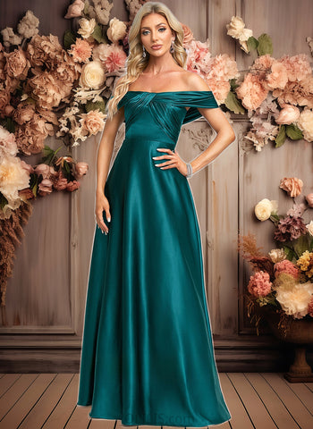 Donna A-line Off the Shoulder Floor-Length Stretch Satin Prom Dresses JLP0025879