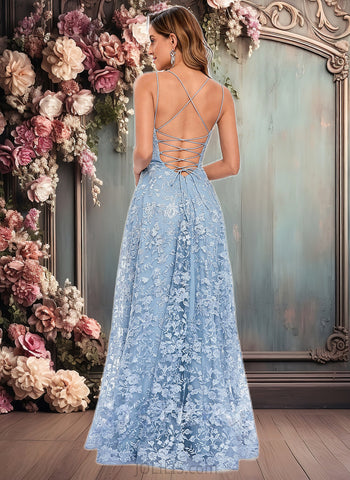 Kenya A-line Scoop Floor-Length Lace Floral Prom Dresses JLP0025847